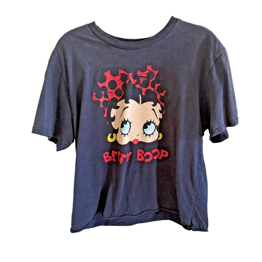 Betty Boop T-Shirt Red Dark Gray Hoops Size Large Graphic Cartoon Nostalgic